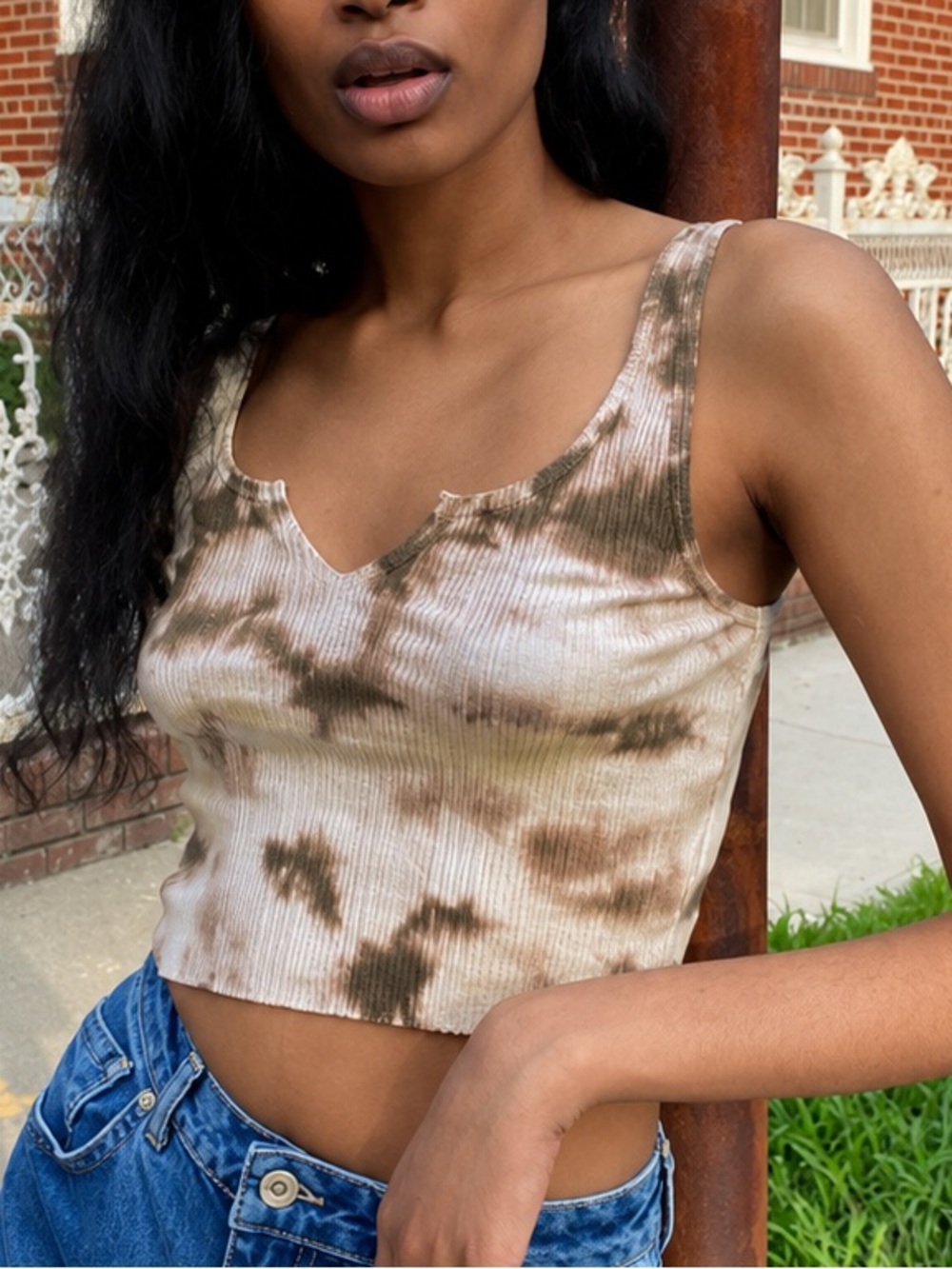 Urban Outfitters BDG Shaylee Tie Dye Notch Tank Top Brown Multi Size M